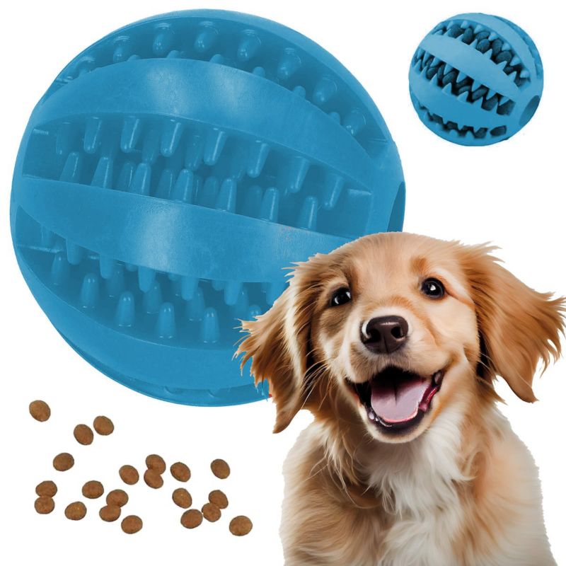 Springos gummibold til hunde med knopper til tandrensning og godbidder, blå, 1 stk.