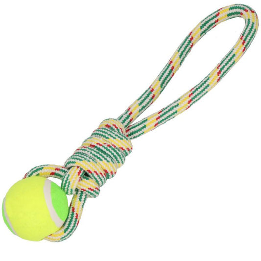 Springos hundegodbid i reb med tennisbold og knude, tyggelegetøj i gul-grøn, 1 stk.