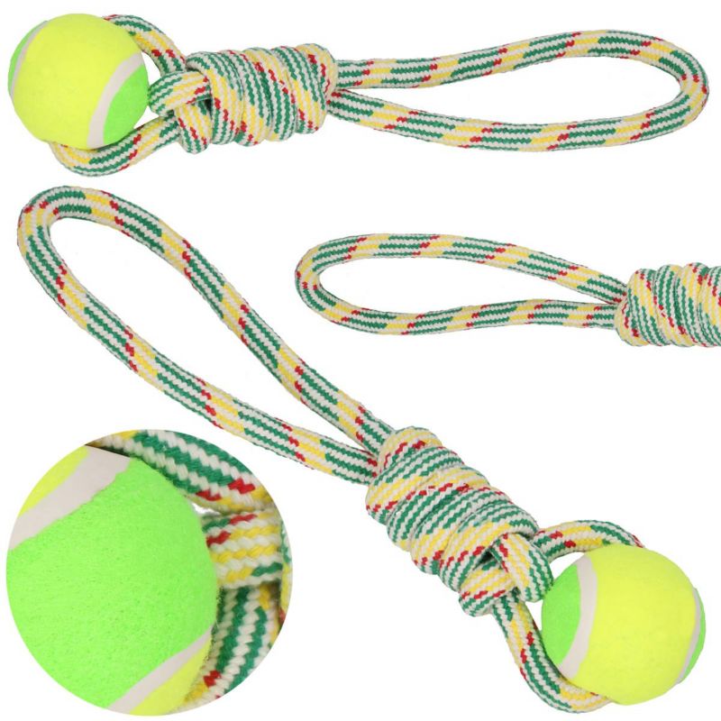 Springos hundegodbid i reb med tennisbold og knude, tyggelegetøj i gul-grøn, 1 stk.