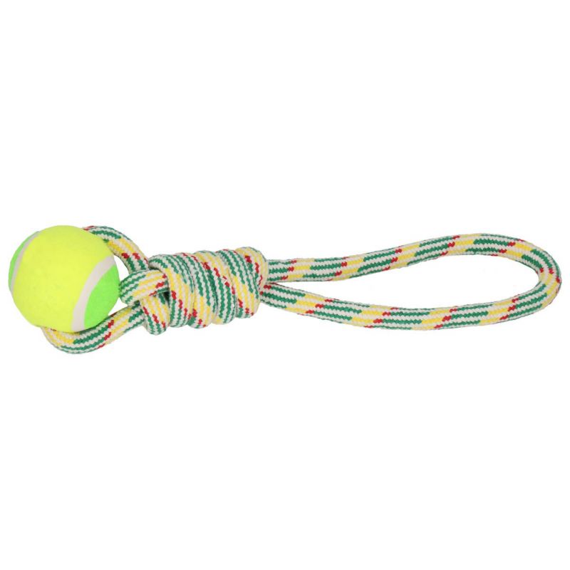 Springos hundegodbid i reb med tennisbold og knude, tyggelegetøj i gul-grøn, 1 stk.