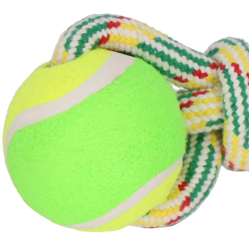 Springos hundegodbid i reb med tennisbold og knude, tyggelegetøj i gul-grøn, 1 stk.