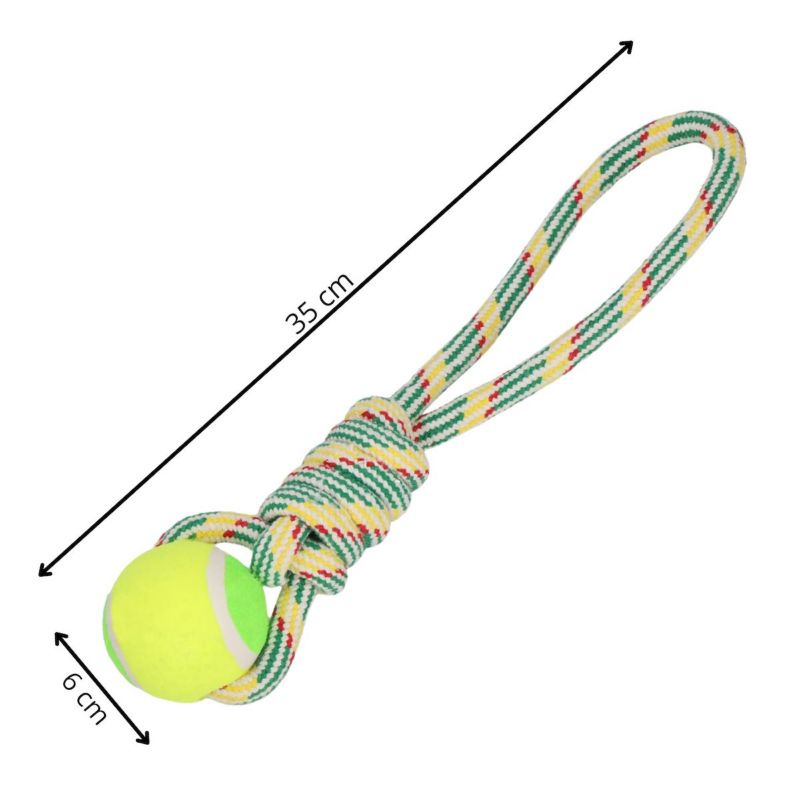 Springos hundegodbid i reb med tennisbold og knude, tyggelegetøj i gul-grøn, 1 stk.
