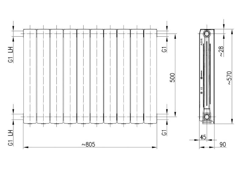 KFA Armatura ADR aluminiumsradiator med 10 elementer, hvid