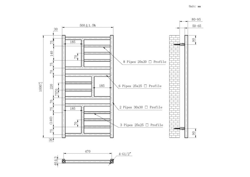 Asymmetrisk radiator GoodHome Arundel 100 x 50 cm mat-sort