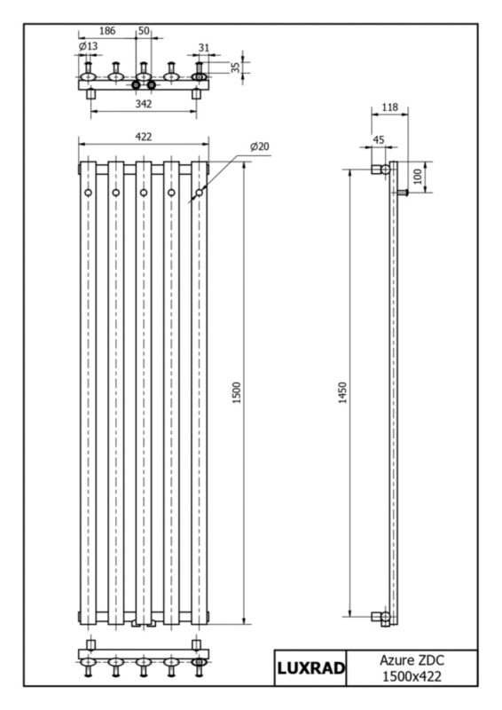 Elektrisk Håndklædetørrer Azure 150x42,2 cm Hvid 400W