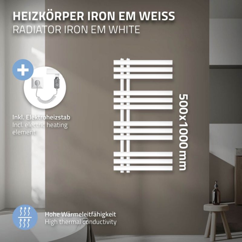 Håndklædetørrer 50x100 cm Hvid med 300 W Varmelegeme