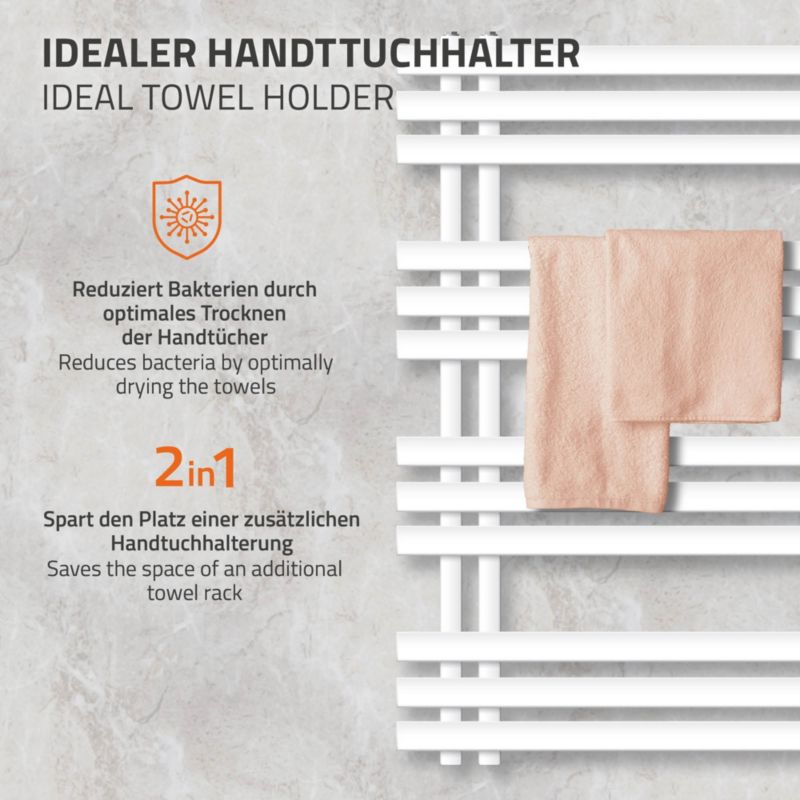 Håndklædetørrer 50x100 cm Hvid med 300 W Varmelegeme