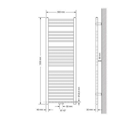 Håndklædetørrer Sahara 50x150 cm Hvid Lige med Midtertilslutning
