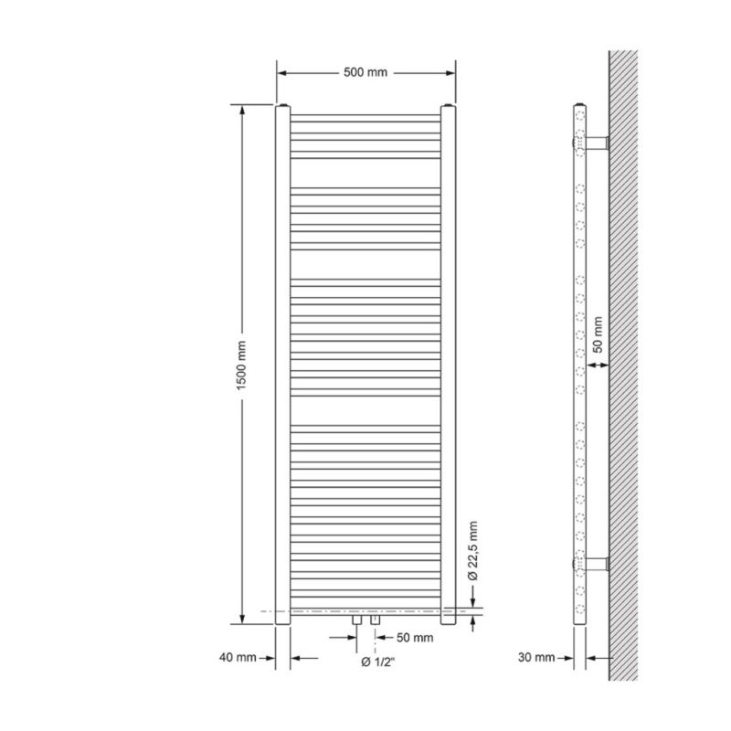 Håndklædetørrer Sahara 50x150 cm Hvid Lige med Midtertilslutning