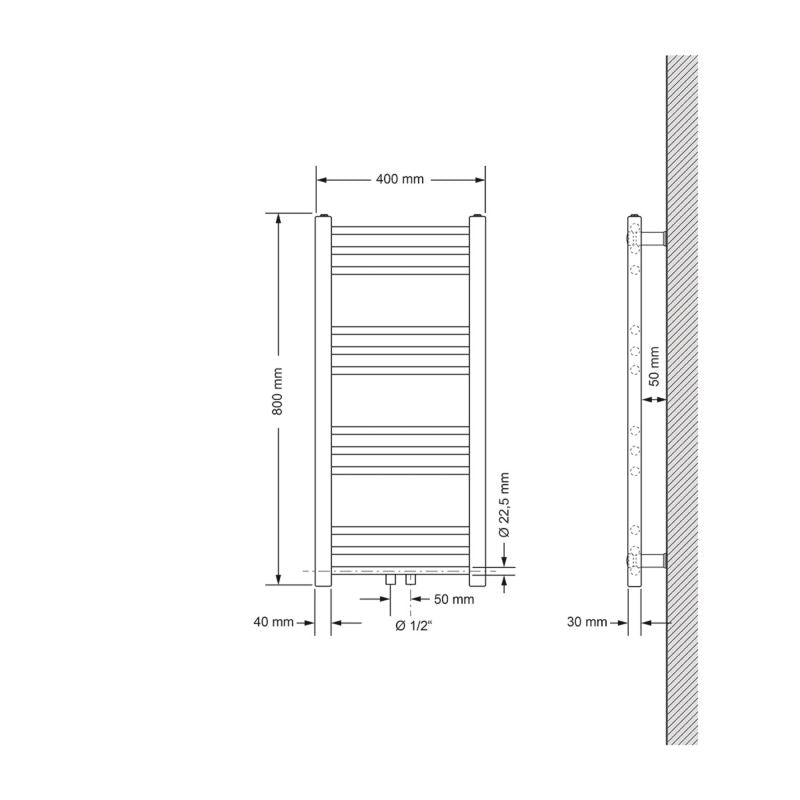Håndklædetørrer 40x80 cm Hvid Lige med Termostat