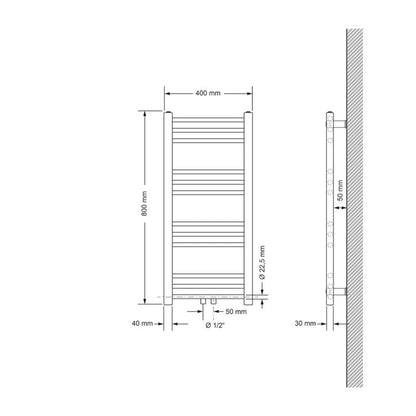 Håndklædetørrer 40x80 cm Hvid Lige med Termostat