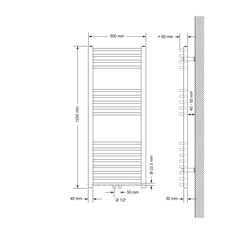 Håndklædetørrer 50x120 cm Hvid med Termostat
