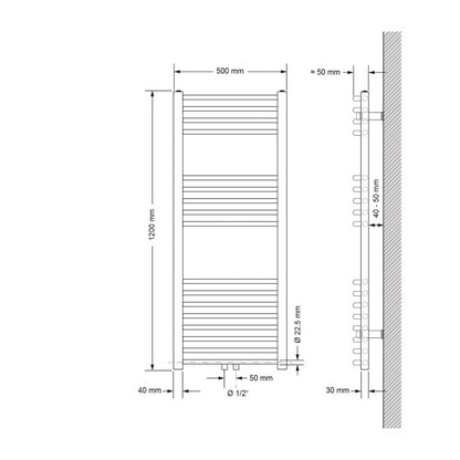 Håndklædetørrer 50x120 cm Hvid med Termostat
