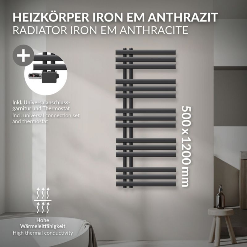 Håndklædetørrer 50x120 cm Antracit med Termostat