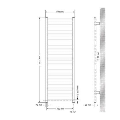 Håndklædetørrer 50x150 cm Antracit Lige Sidetilslutning