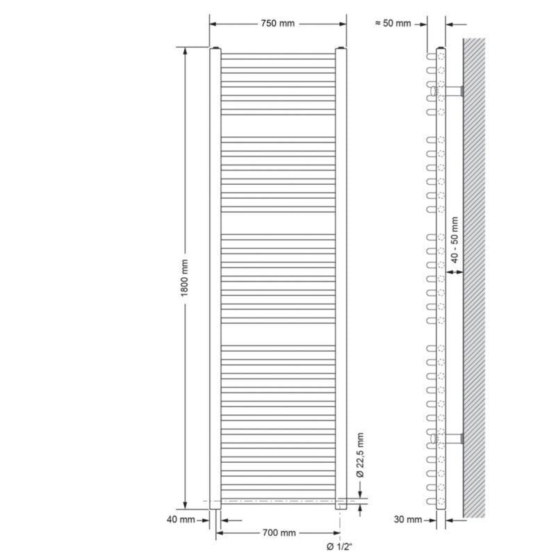 Håndklædetørrer Sahara 75x180 cm Hvid Buet El 1200W