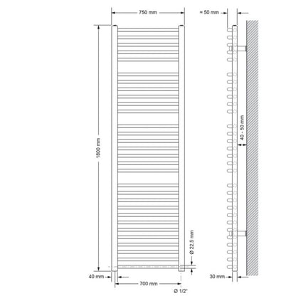 Håndklædetørrer Sahara 75x180 cm Hvid Buet El 1200W