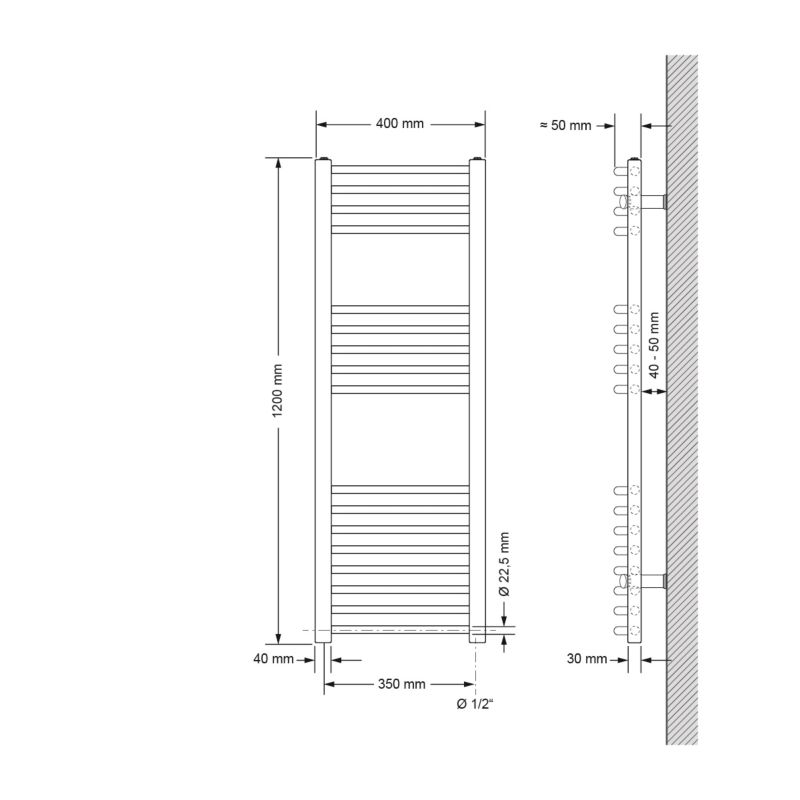 Håndklædetørrer Buet 40x120 cm Krom