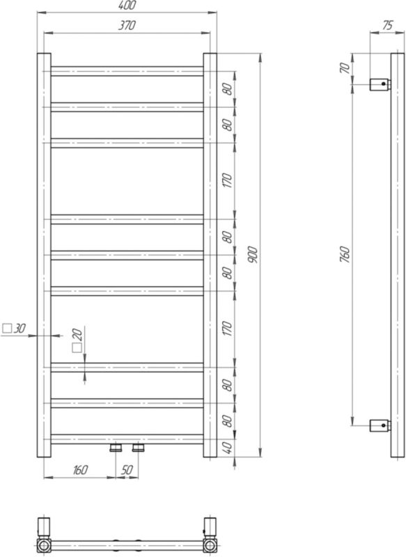Håndklædetørrer AURUM DUE 90x40 cm Guld
