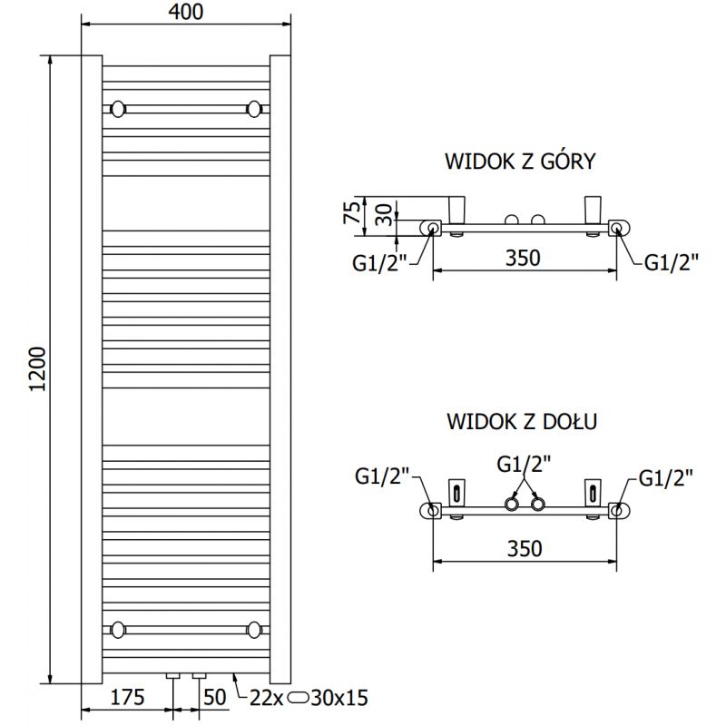 Mexen Hades badeværelsesradiator 1200x400 antracit