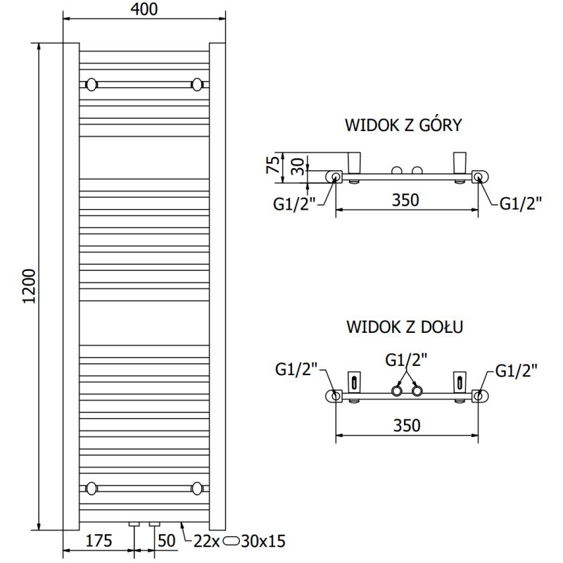 Mexen Hades badeværelsesradiator 1200x400 hvid