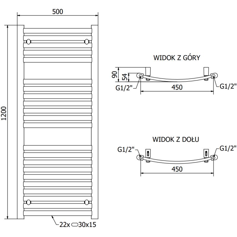 Mexen Helios badeværelsesradiator 1200x500 antracit