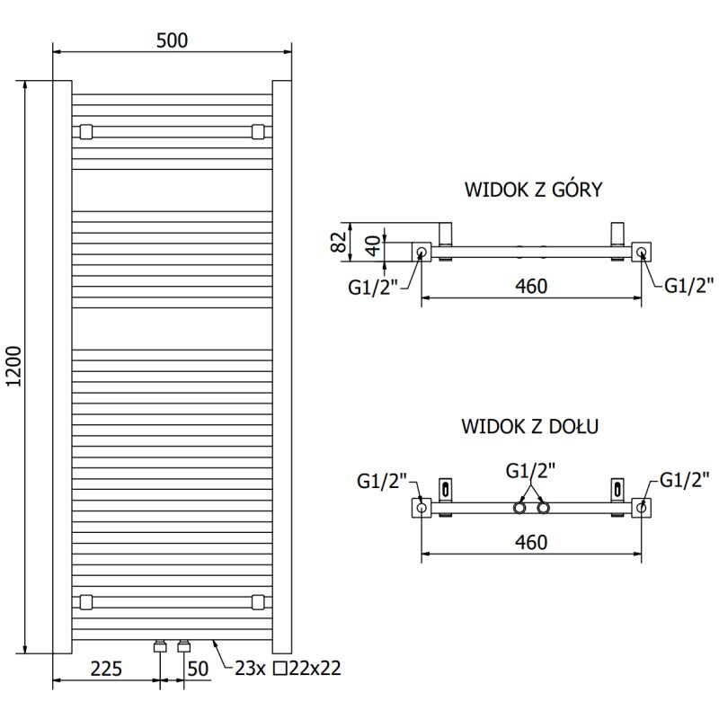 Mexen Pluton badeværelsesradiator 1200x500 sort