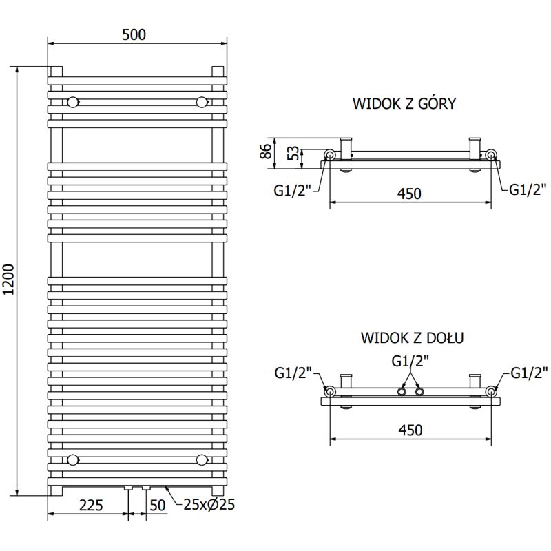 Mexen Sol antracit badeværelsesradiator 1200x500