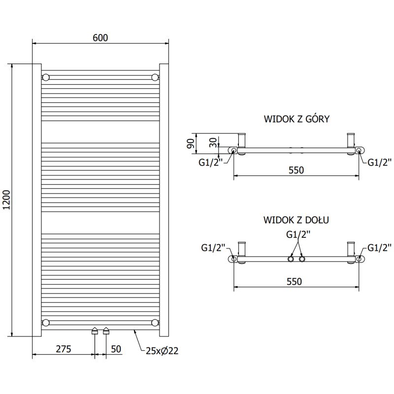 Mexen Mars badeværelsesradiator 1200x600 sort