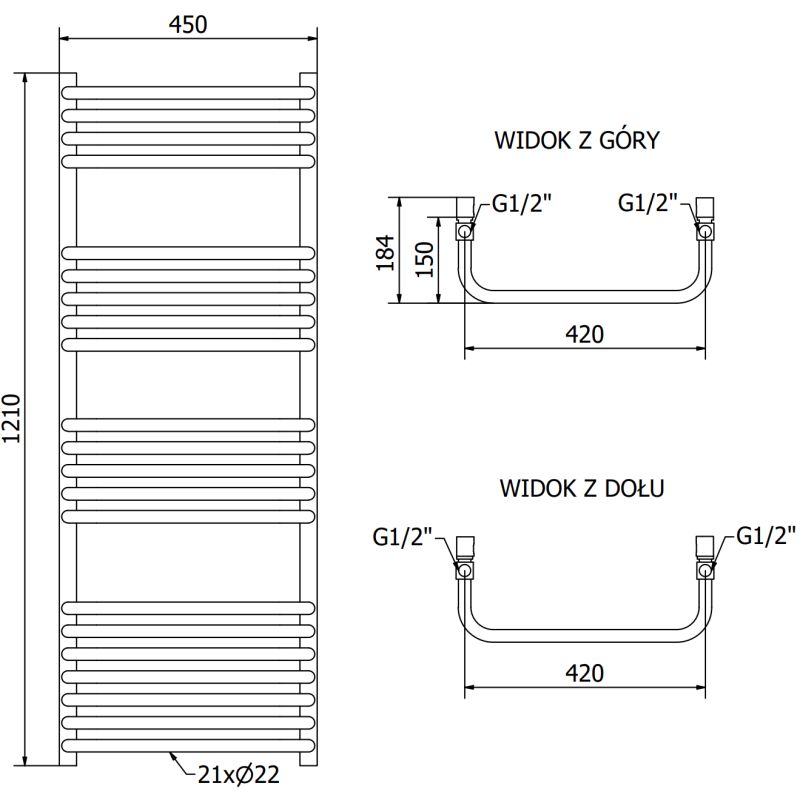 Mexen Apollo badeværelsesradiator 1210x450 sort