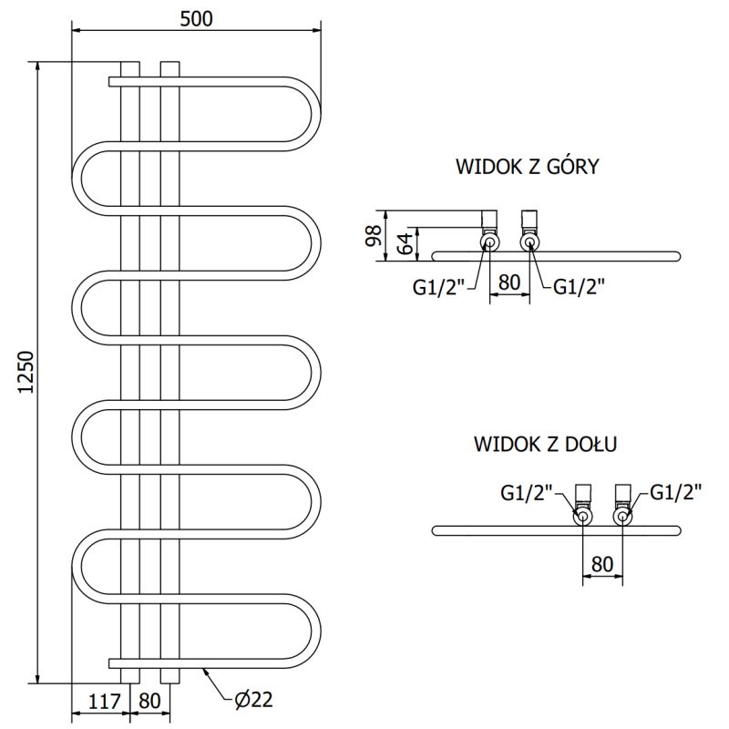 Mexen Kiso badeværelsesradiator 1250x500 mat-sort
