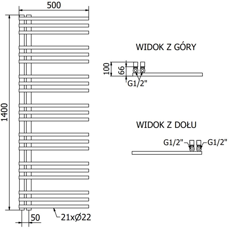 Mexen Neptun badeværelsesradiator 1400x500 antracit