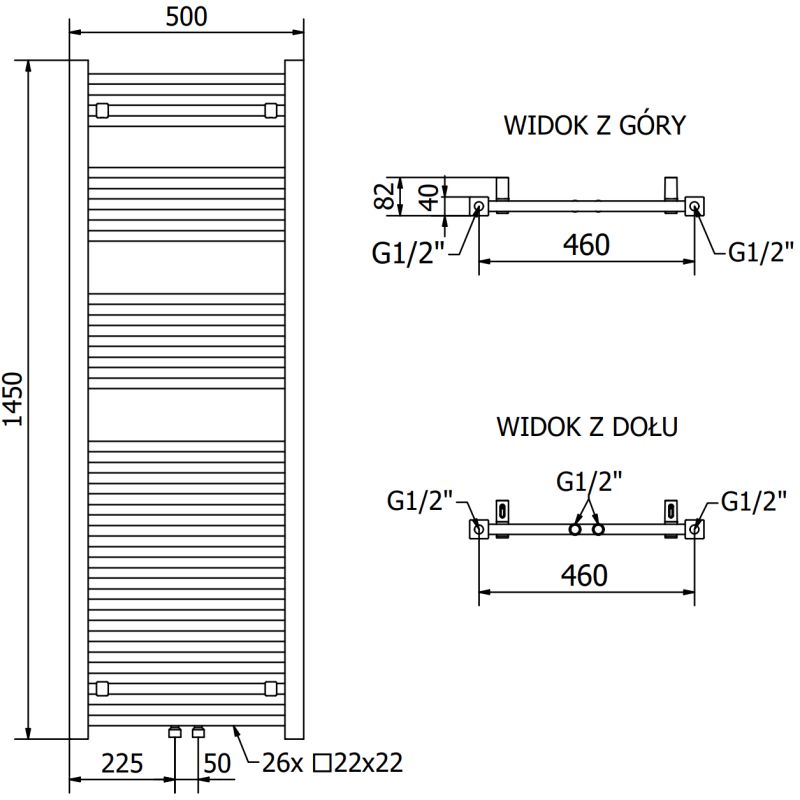Mexen Pluton badeværelsesradiator 1450x500 sort