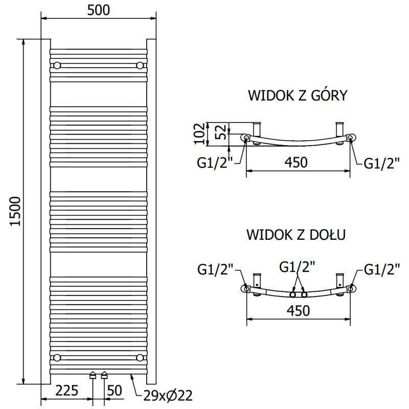Mexen Ares badeværelsesradiator 1500x500 antracit