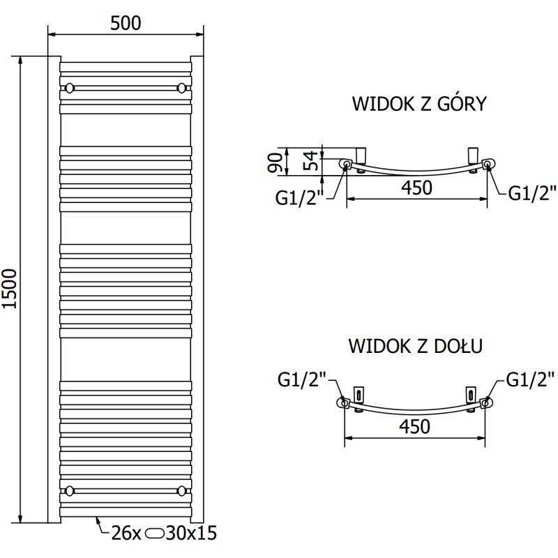 Mexen Helios badeværelsesradiator 1500x500 krom