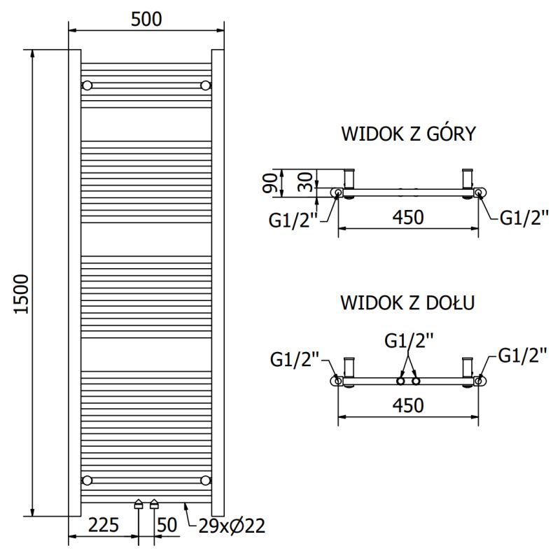 Mexen Mars badeværelsesradiator 1500x500 sort