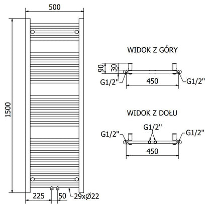 Mexen Mars badeværelsesradiator 1500x500 sort
