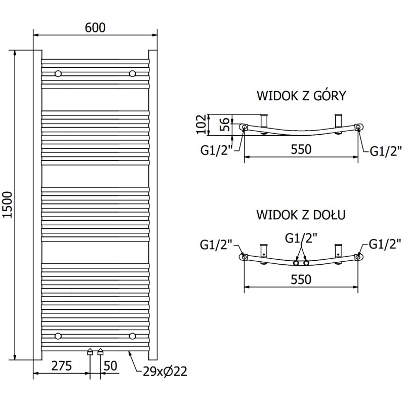 Mexen Ares badeværelsesradiator 1500x600 sort