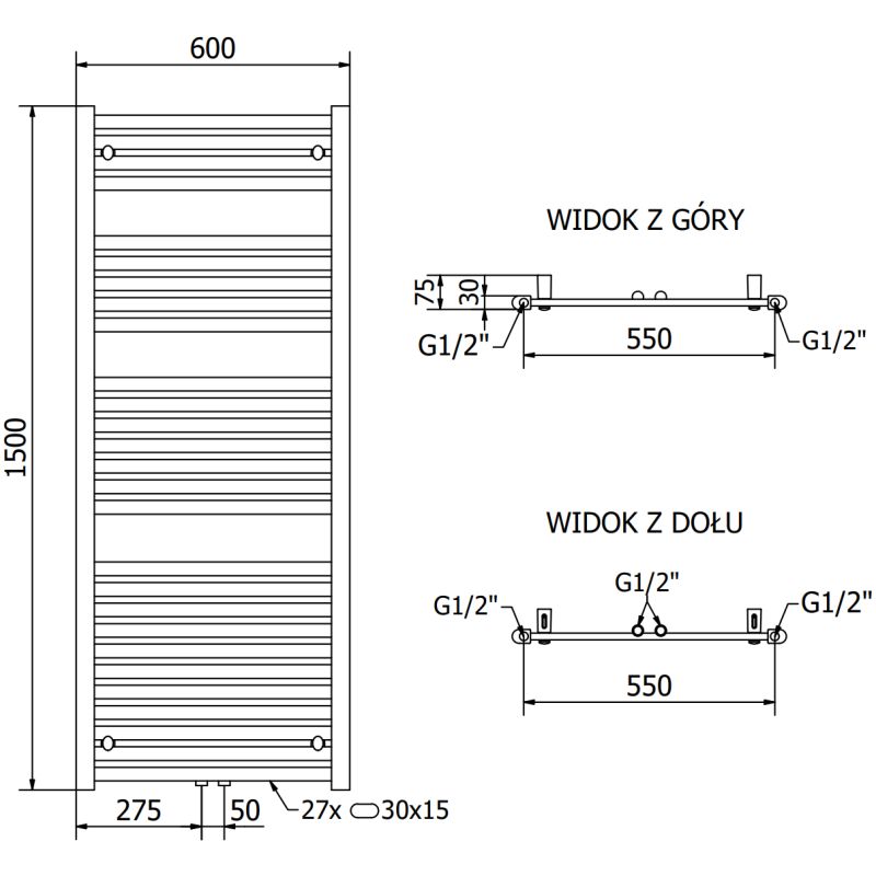 Mexen Hades badeværelsesradiator 1500x600 krom