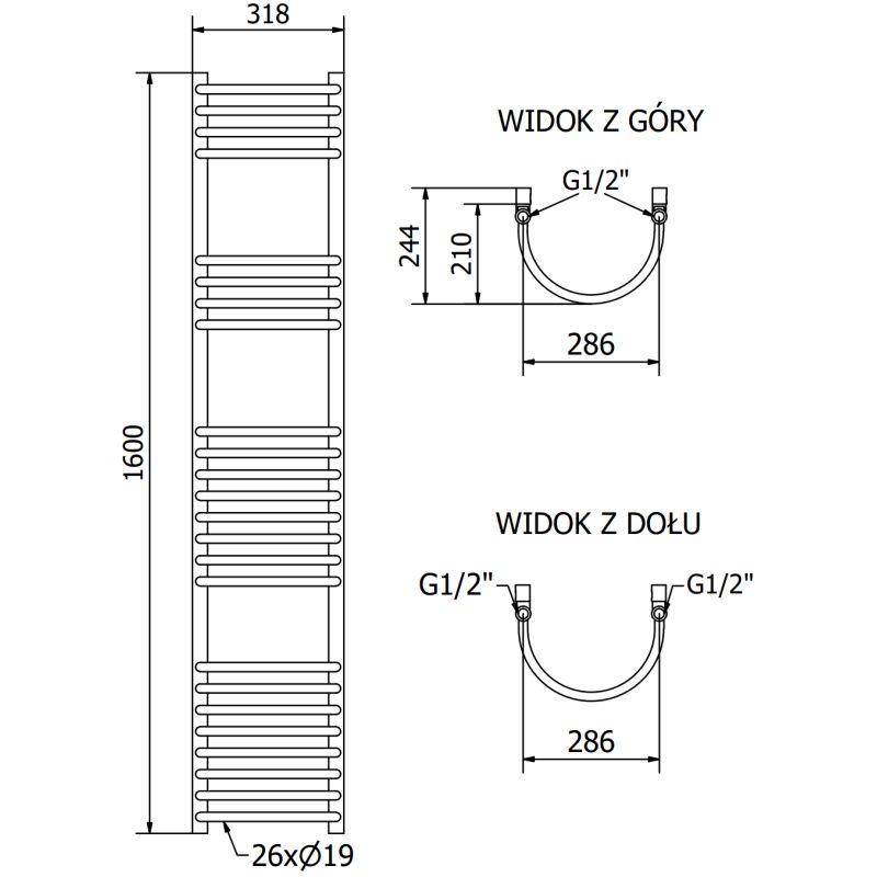 Mexen Eros badeværelsesradiator 1600x318 sort