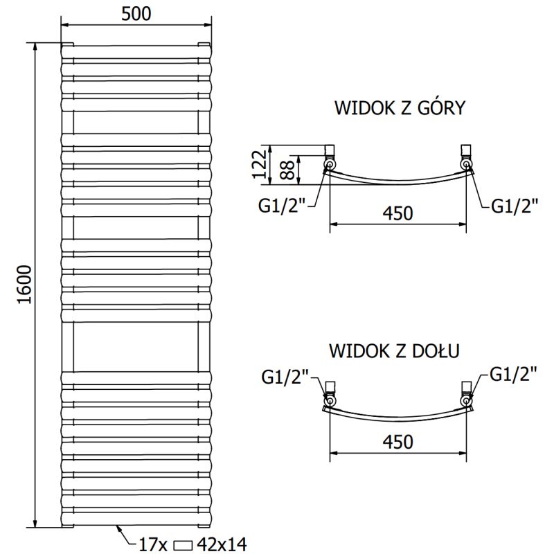 Mexen Bachus badeværelsesradiator 1600x500 antracit