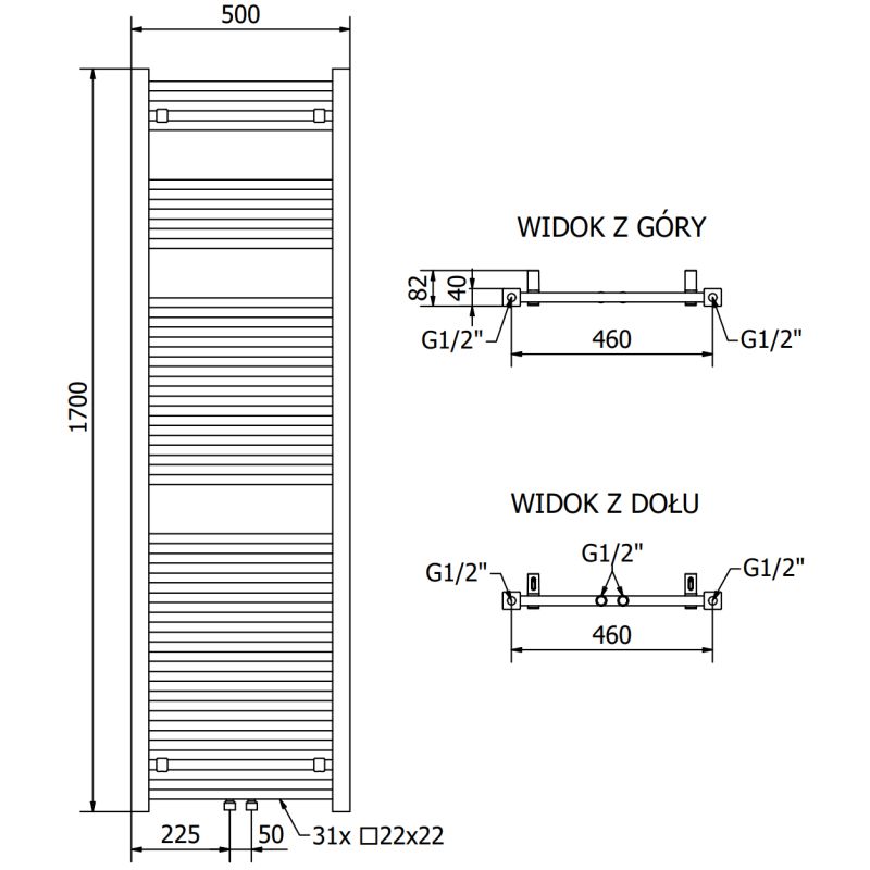 Mexen Pluton badeværelsesradiator 1700x500 hvid