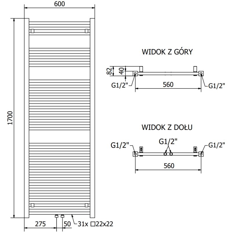 Mexen Pluton badeværelsesradiator 1700x600 sort