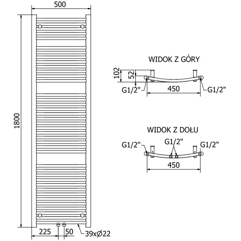 Mexen Ares badeværelsesradiator 1800x500 antracit