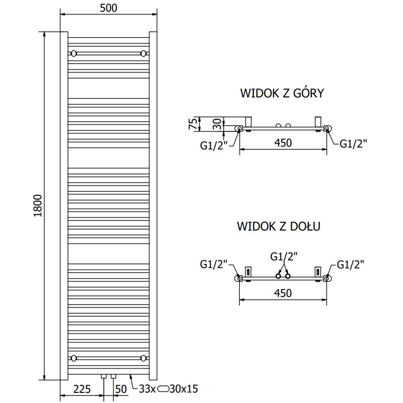 Mexen Hades badeværelsesradiator 1800x500 i guld