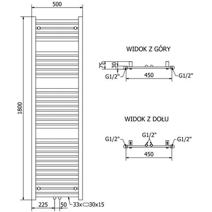 Mexen Hades badeværelsesradiator 1800x500 i guld