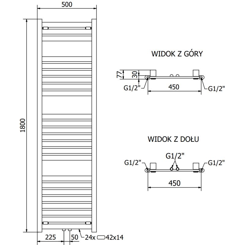 Mexen 1800x500 Uran badeværelsesradiator i mat-sort