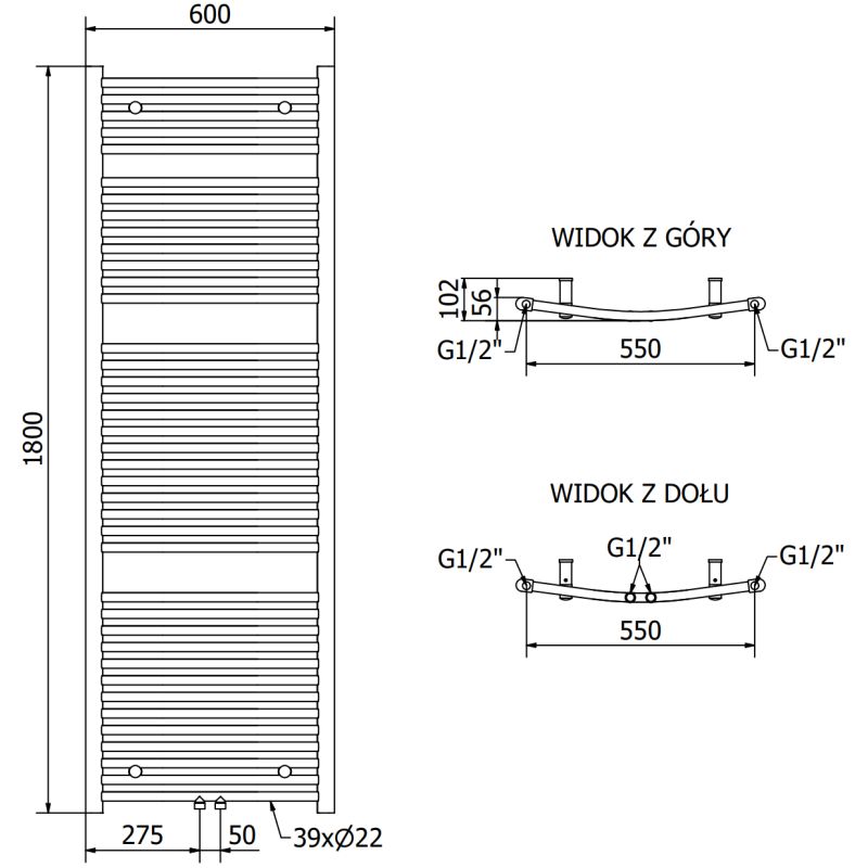 Mexen Ares badeværelsesradiator 1800x600 hvid