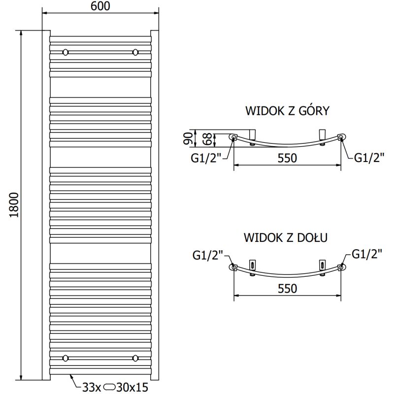 Mexen Helios badeværelsesradiator 1800x600 krom