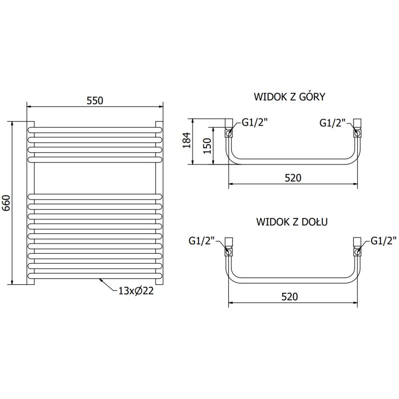 Mexen Apollo badeværelsesradiator 660 x 550 mm i hvid